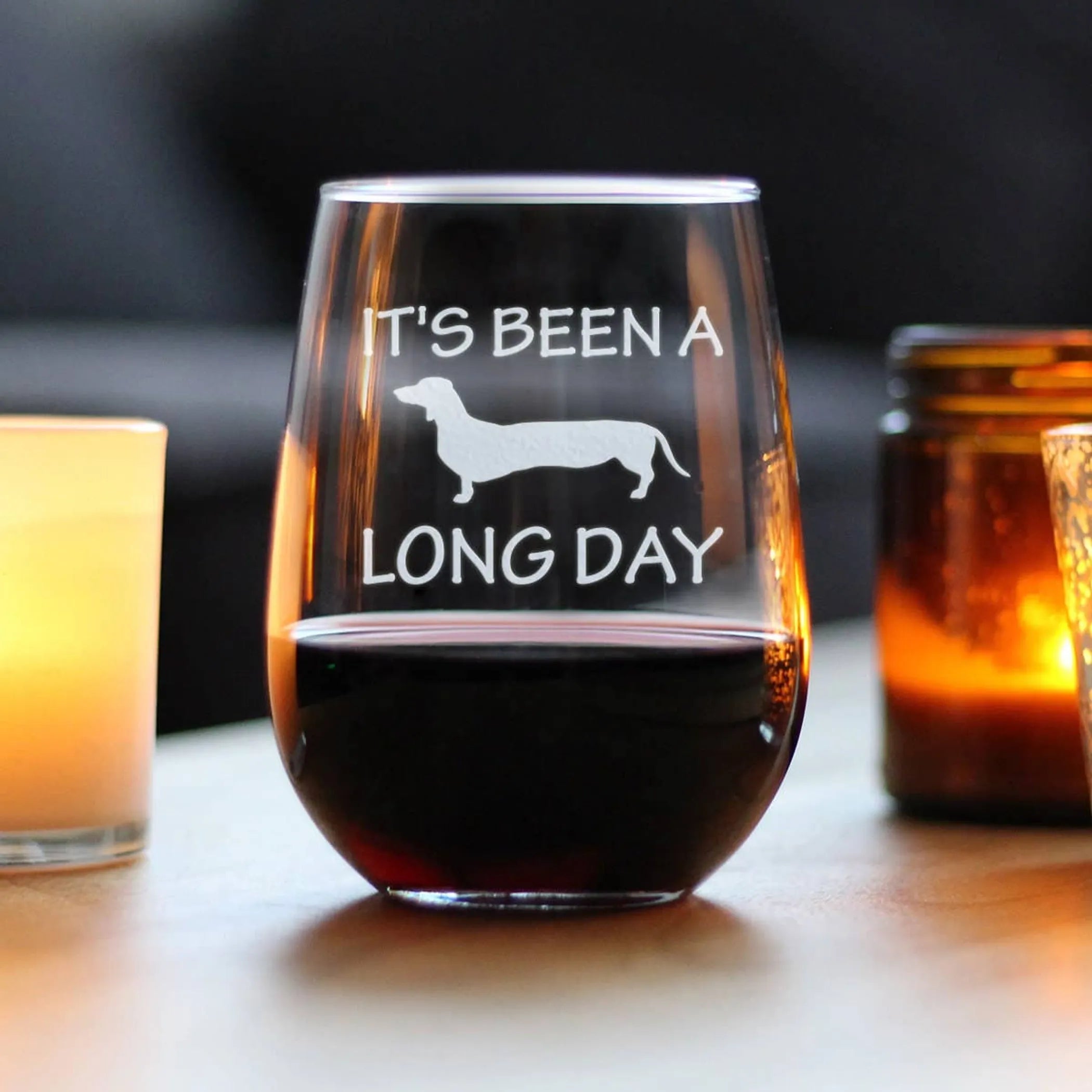 Long Day Dachshund Stemless Wine Glass